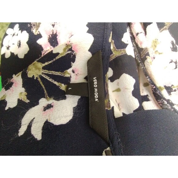 Vero Moda Top Women's L Pink White Floral 3/4 Sleeve Viscose Round Neck Popover - Picture 3 of 8